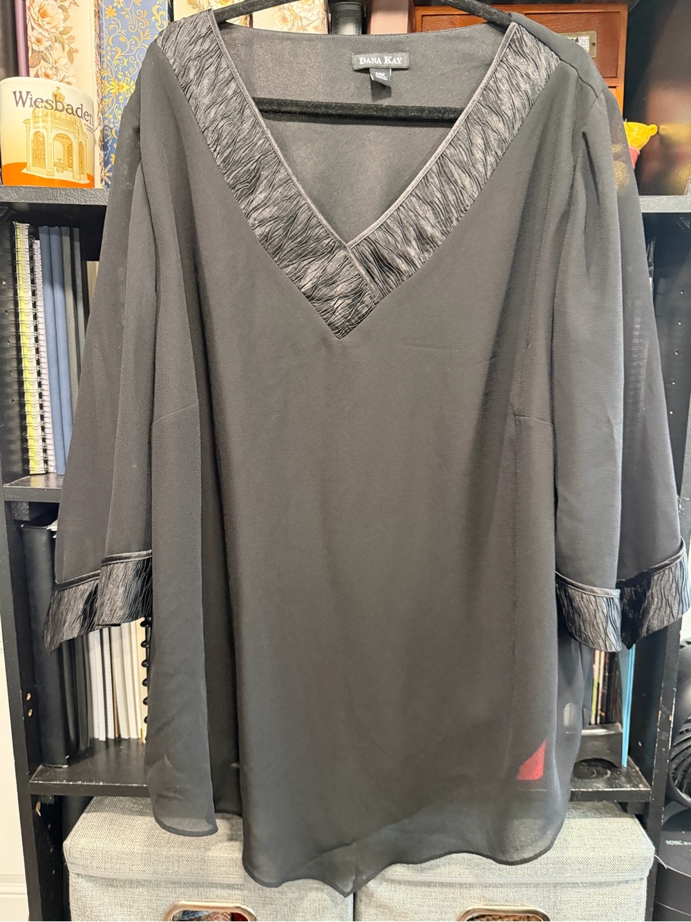 Dana Kay Black V-Neck Textured Trim Tunic
